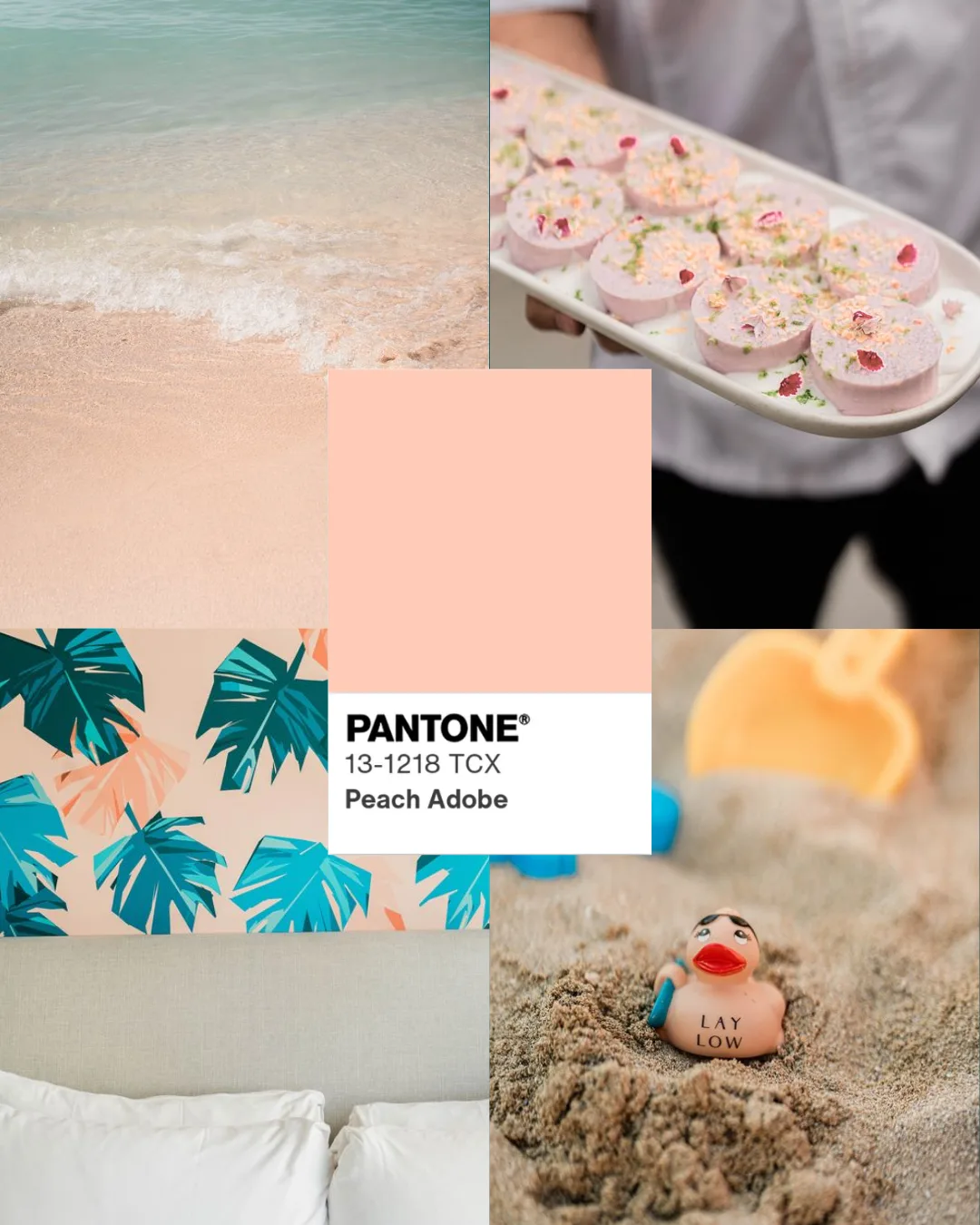 Pantone Ombre Blue color chip with dark cocktails and a Kuhio Ave sign